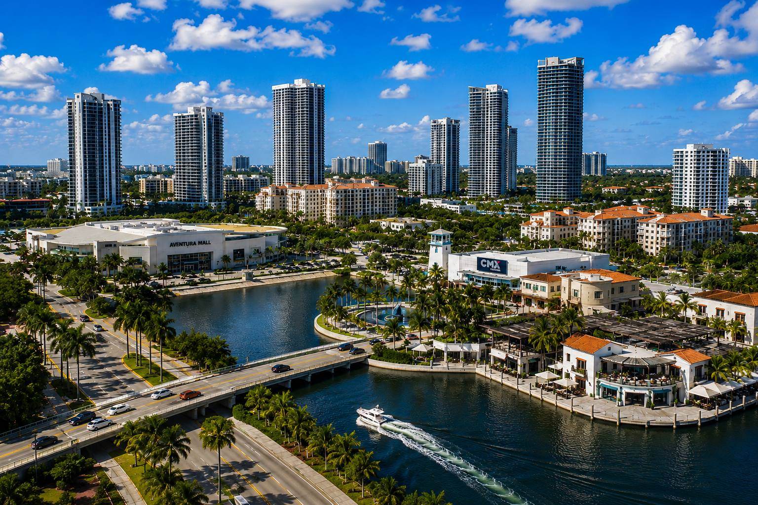 Vista aérea de Aventura, en el norte de Miami